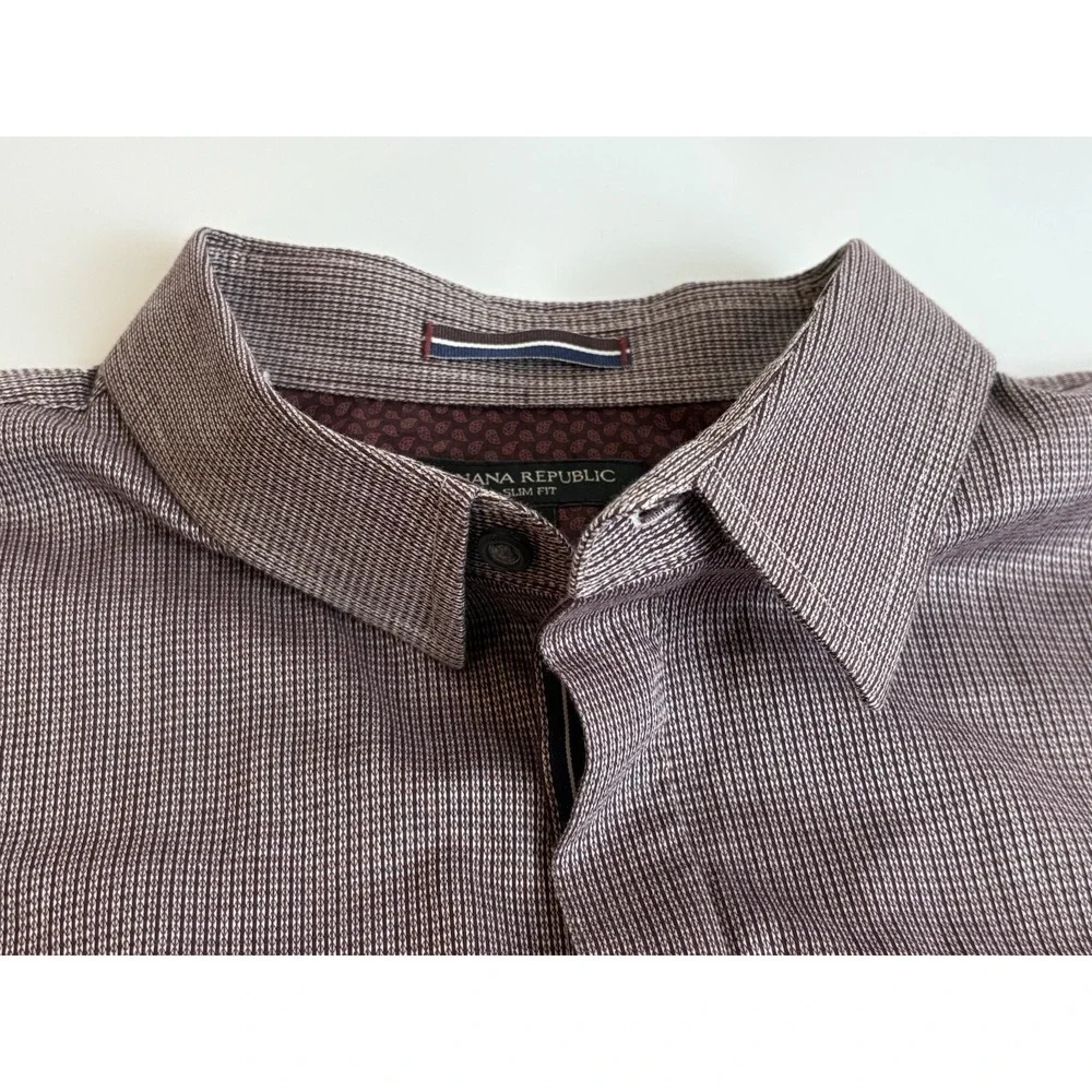 Banana Republic Mens Slim Fit Button Up Shirt XL Tall Burgundy Flip Cuff Classic